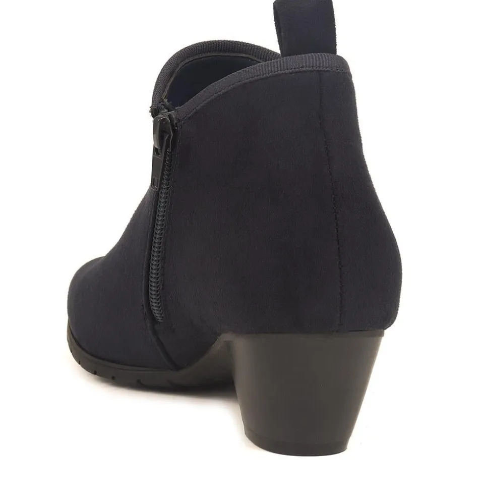 Heeled Short Ankle Boots - Navy
