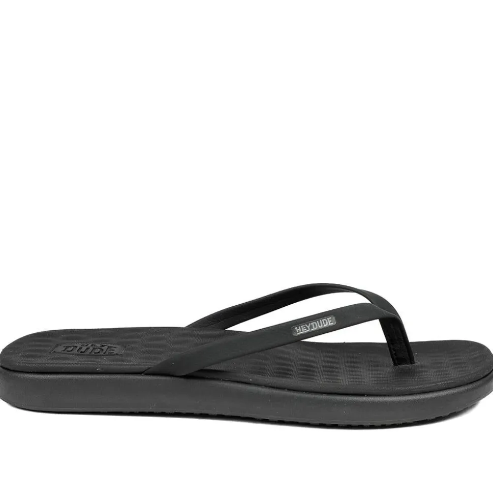 HeyDude Flat Toe Post Flip Flops - Black