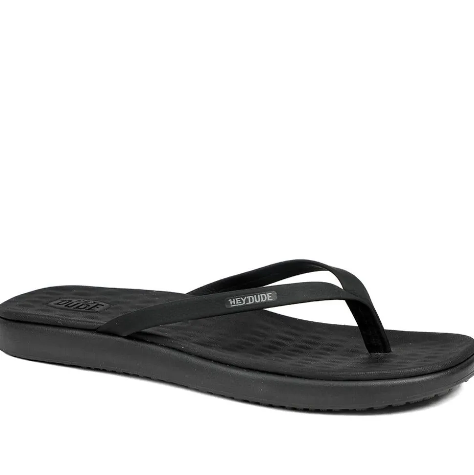 HeyDude Flat Toe Post Flip Flops - Black
