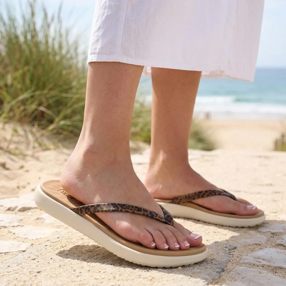 HeyDude Flat Toe Post Flip Flops - Leopard