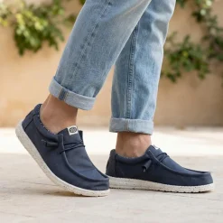 HeyDude Wally Stretch Canvas Shoes - Navy