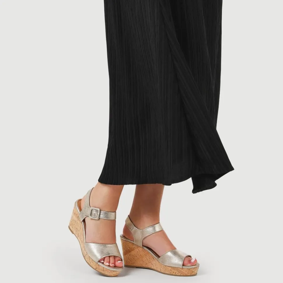 High Buckled Wedge Sandals - Gold