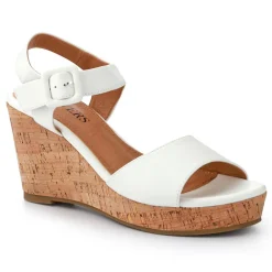 High Buckled Wedge Sandals - White