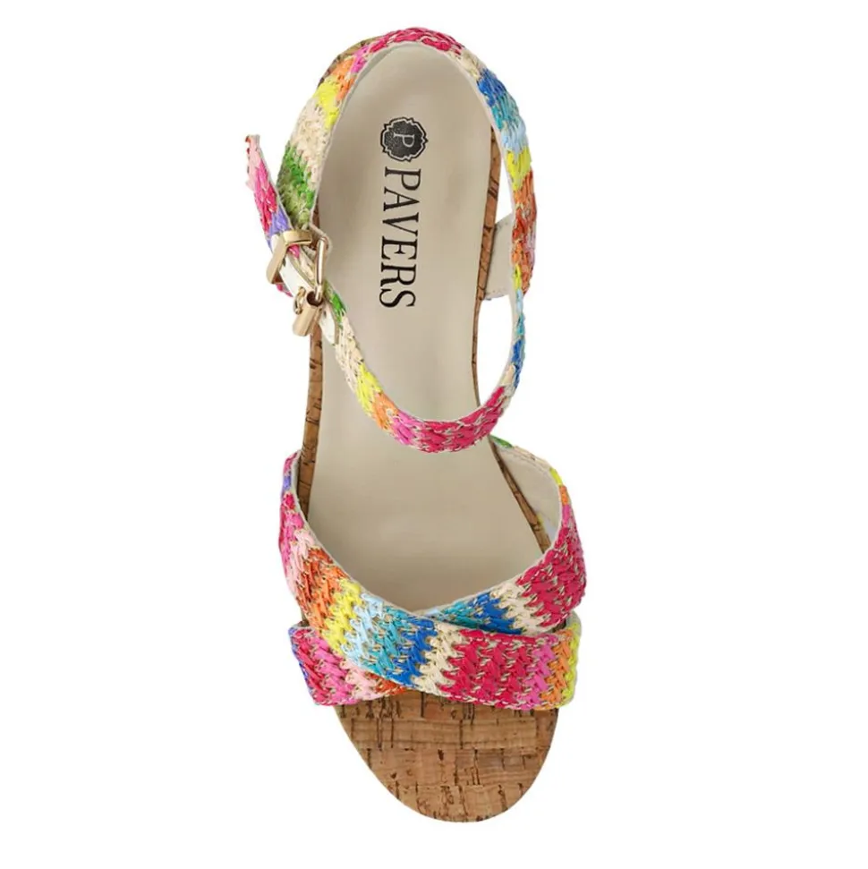 High Wedge Buckled Sandals - Multi