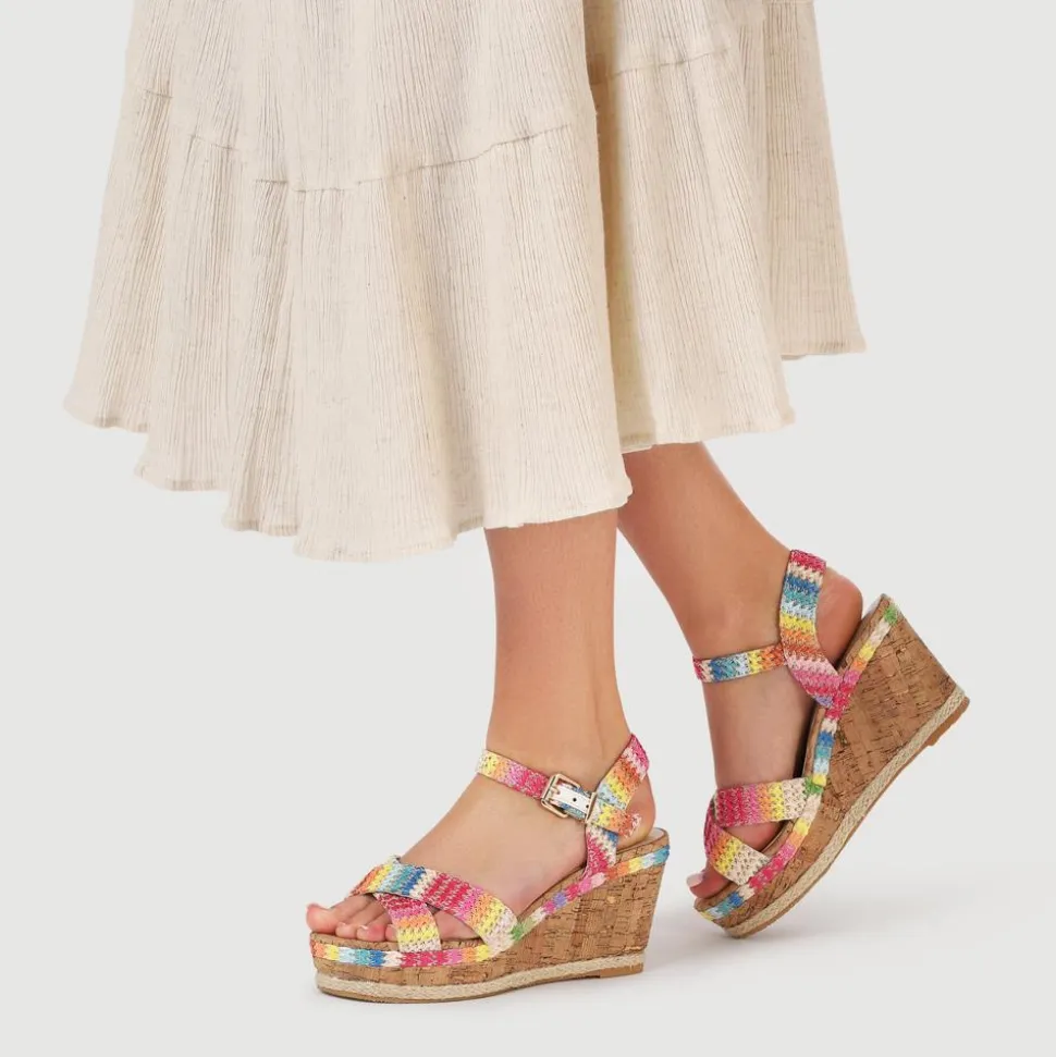 High Wedge Buckled Sandals - Multi