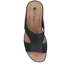 High Wedge Heel Mules - Black