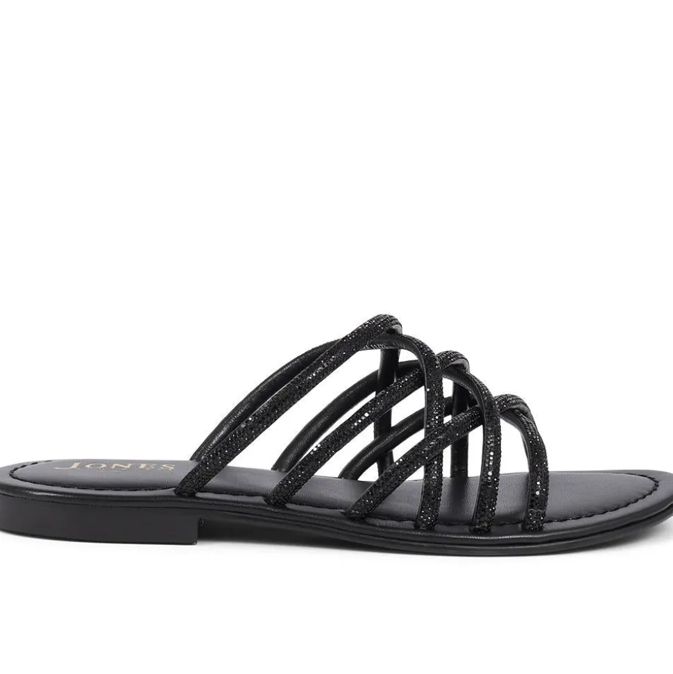 Hira Jewelled Leather Sandals - Black