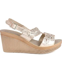 Inblu Wedge Heel Slingback Sandals - Soft Gold