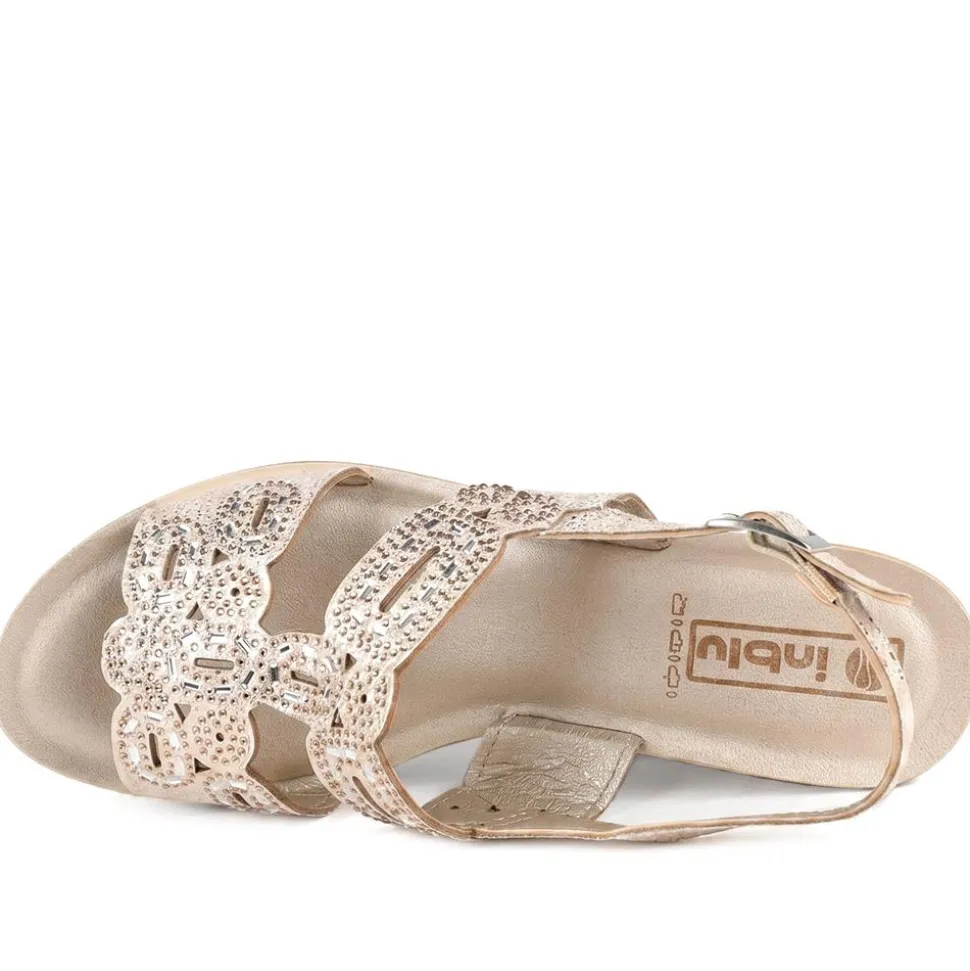 Inblu Wedge Heel Slingback Sandals - Soft Gold