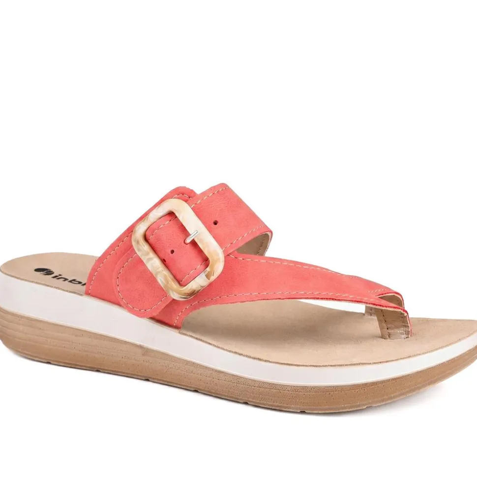 Inblu Wedge Heel Toe Post Sandals - Red