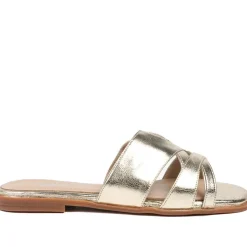 Isa Leather Slip On Sandals - Gold Leather