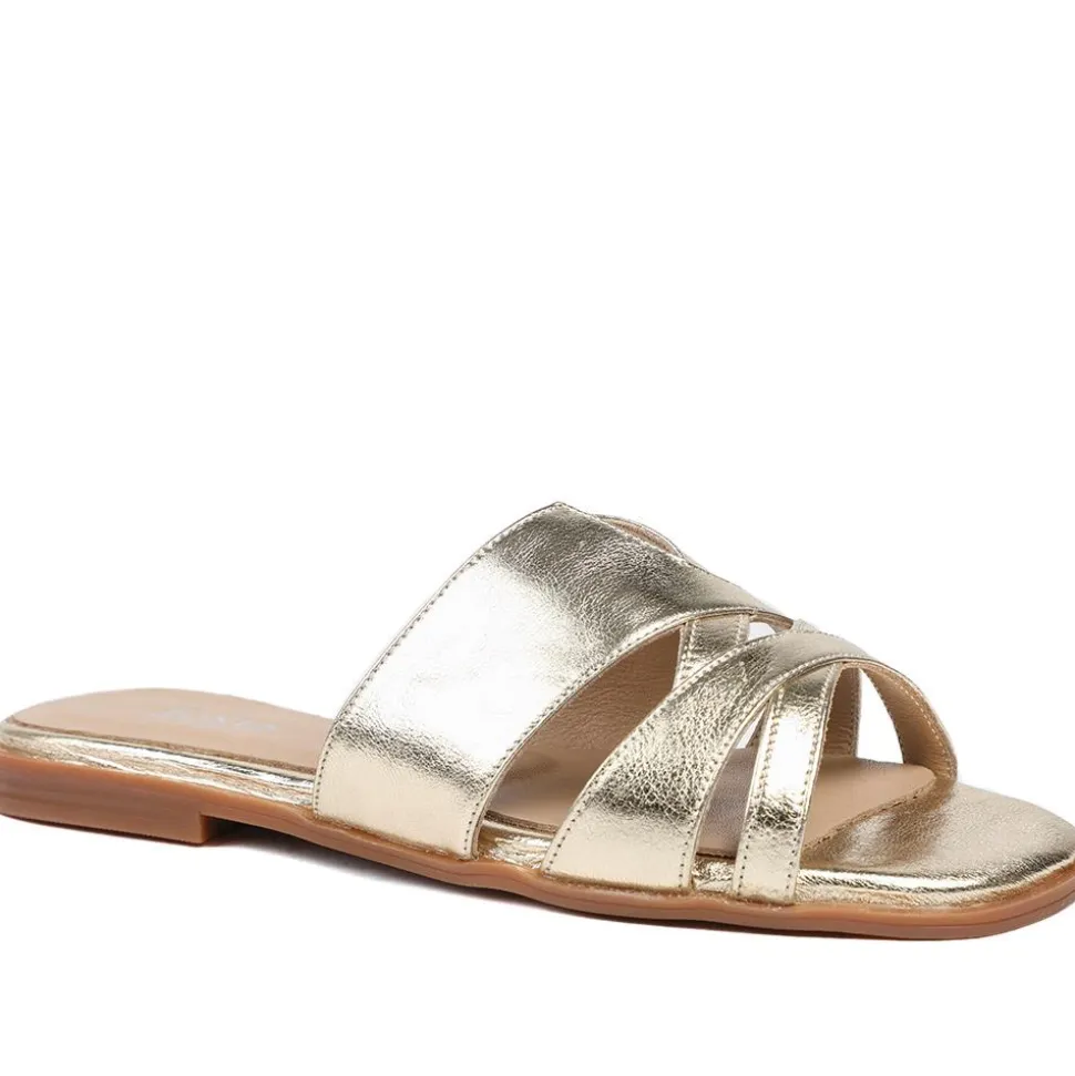 Isa Leather Slip On Sandals - Gold Leather