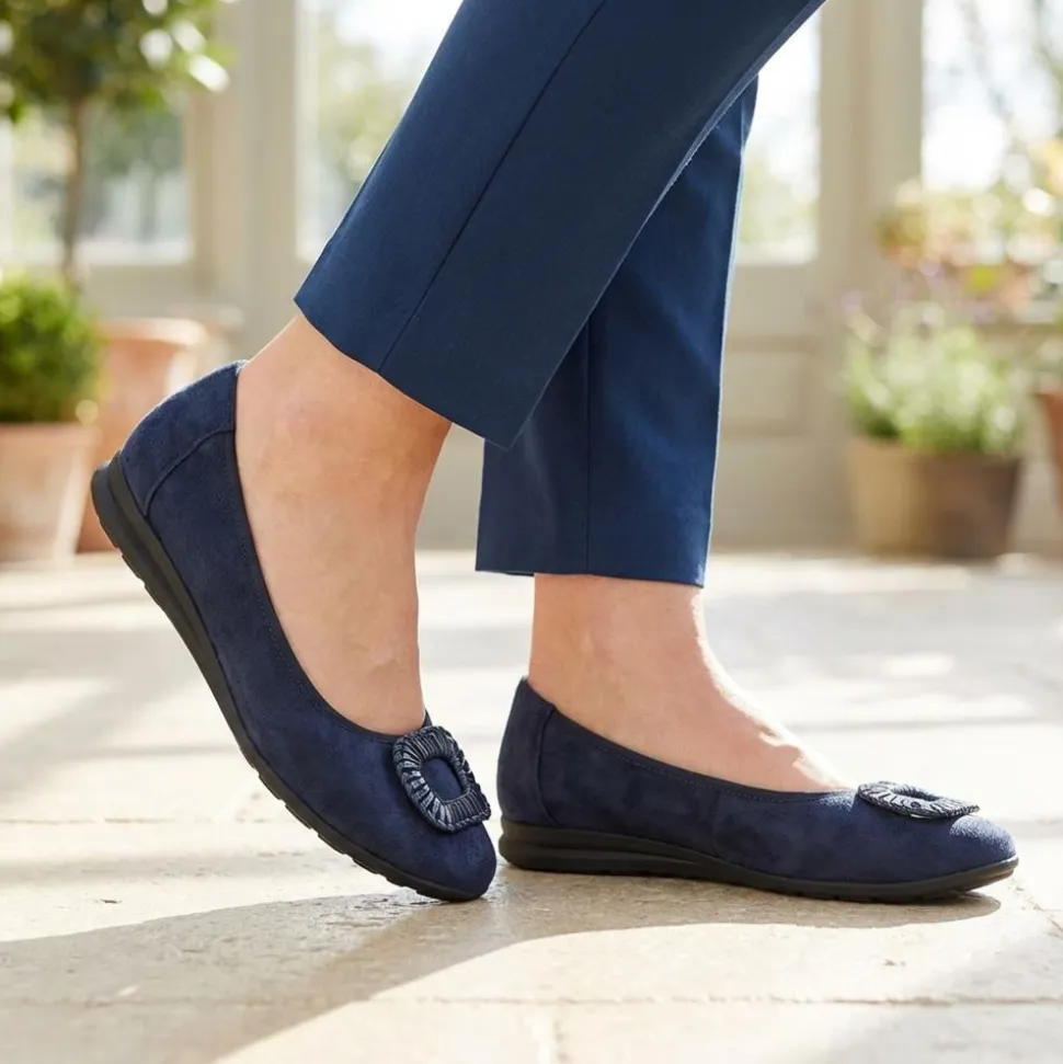 Jewel Detail Slip On Comfort Pumps - Navy