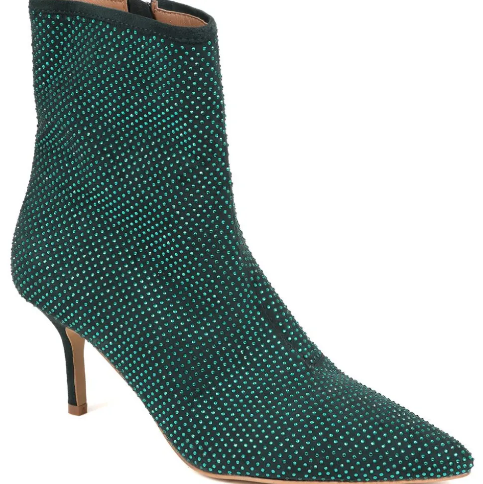 Jewelled Leather Heeled Boots - Green
