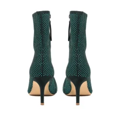 Jewelled Leather Heeled Boots - Green