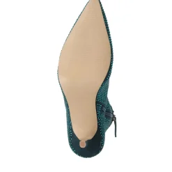 Jewelled Leather Heeled Boots - Green