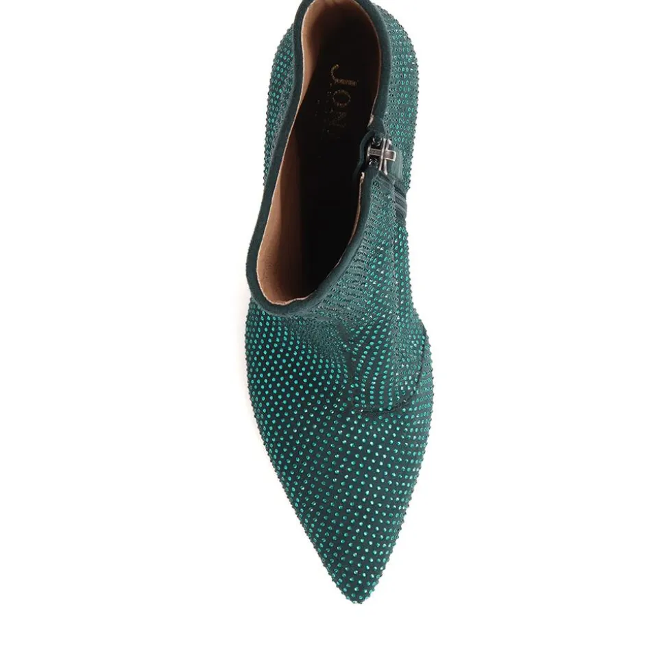 Jewelled Leather Heeled Boots - Green