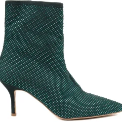 Jewelled Leather Heeled Boots - Green