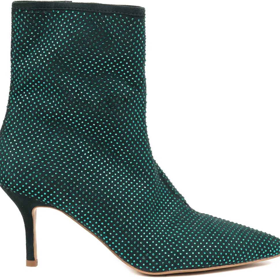 Jewelled Leather Heeled Boots - Green