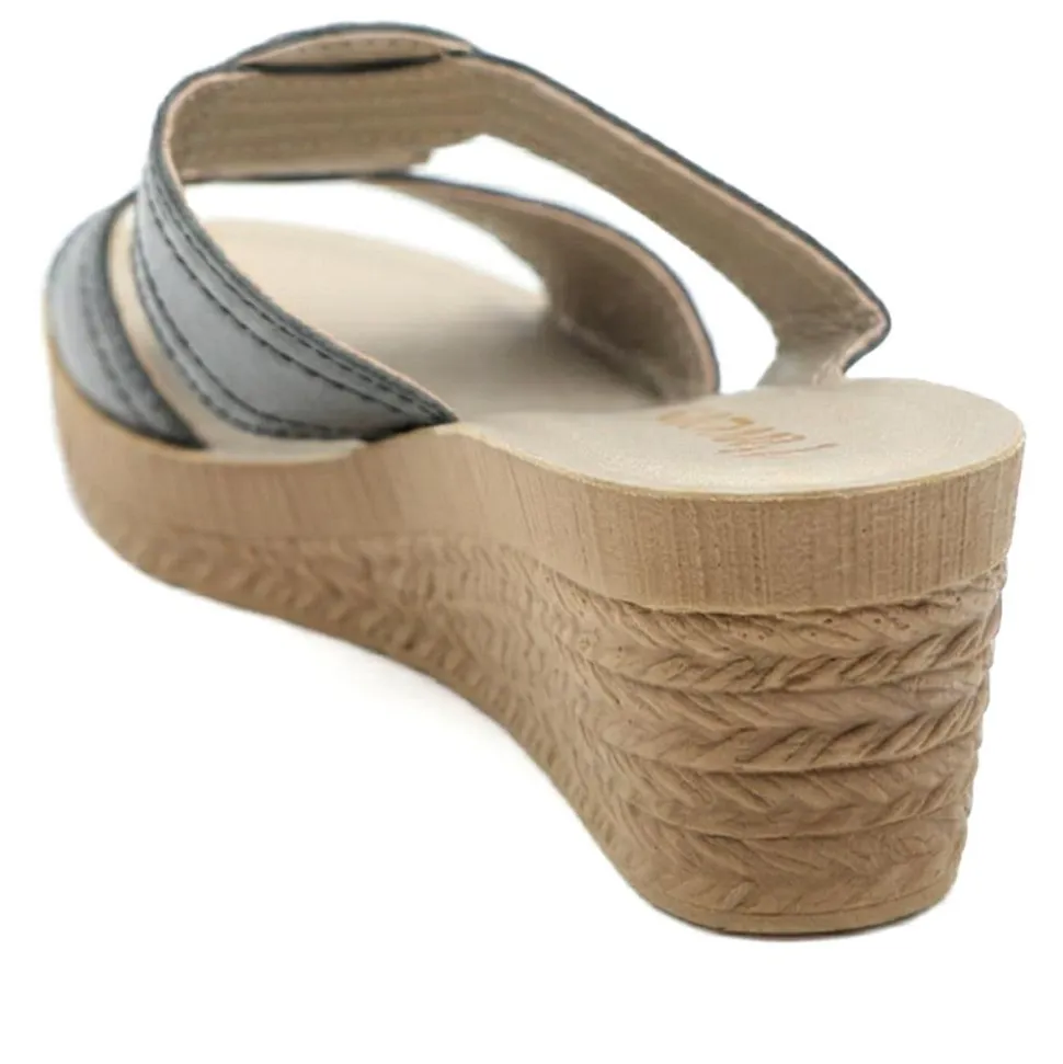Jewelled Wedge Heel Mule Sandals - Black