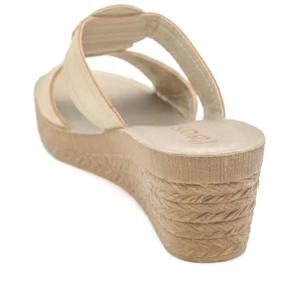 Jewelled Wedge Heel Mule Sandals - Gold