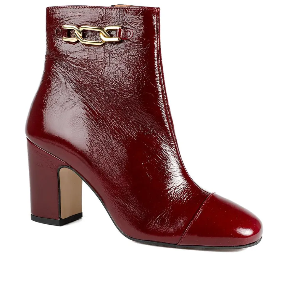 Kamari Leather Zip-Up Ankle Boots - Burgundy Patent