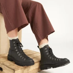 Katia Leather Hiker Boots - Black