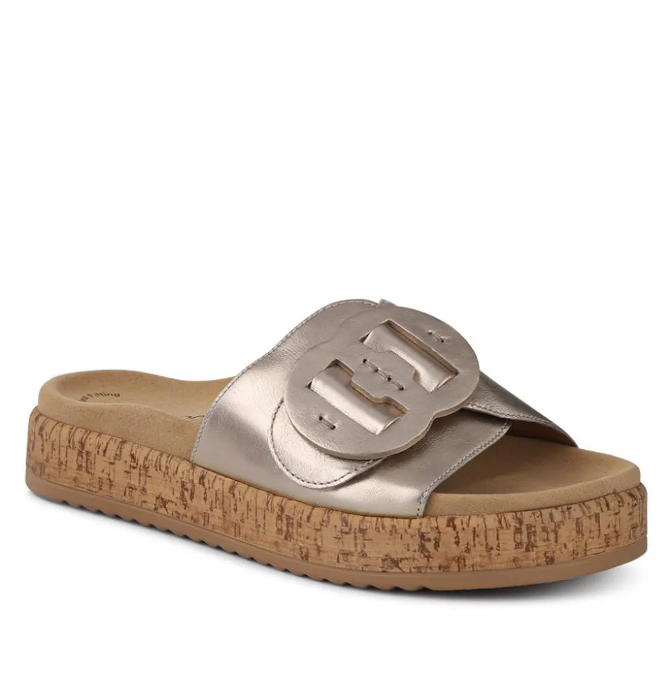 Kirby Gabor Touch Fasten Leather Mule Sandals - Metallic
