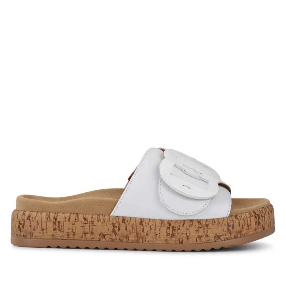Kirby Gabor Touch Fasten Leather Mule Sandals - White