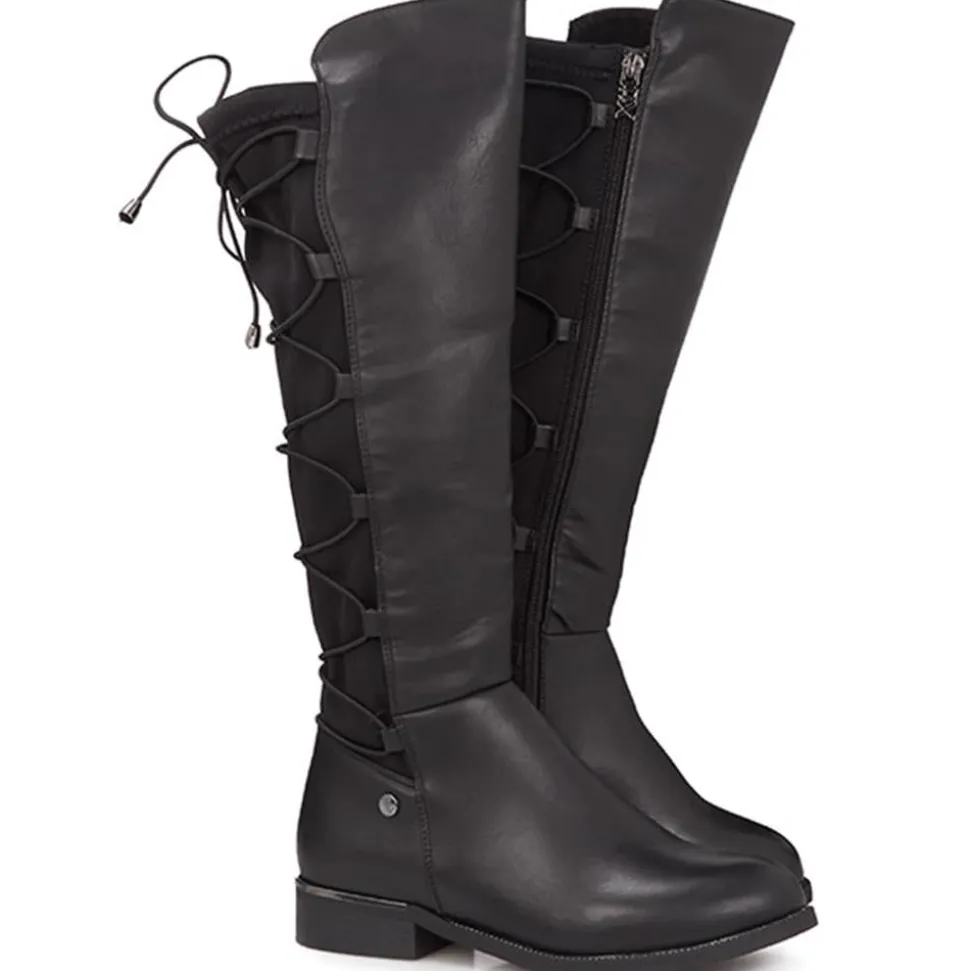 Knee High Boot with Stretch Calf Fit - Black