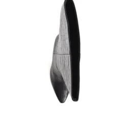 Knee-High Leather Heeled Boots - Black Croc