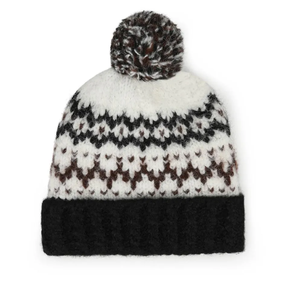 Knitted Bobble Hat - Black Multi