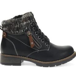 Knitted Cuff Ankle Boots - Black