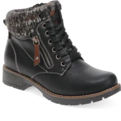 Knitted Cuff Ankle Boots - Black