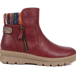 Knitted Cuff Ankle Boots - Burgundy