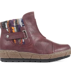 Knitted Cuff Ankle Boots - Burgundy