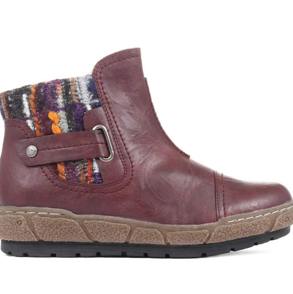 Knitted Cuff Ankle Boots - Burgundy