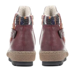 Knitted Cuff Ankle Boots - Burgundy