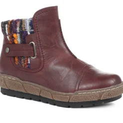 Knitted Cuff Ankle Boots - Burgundy