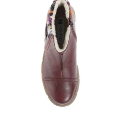 Knitted Cuff Ankle Boots - Burgundy