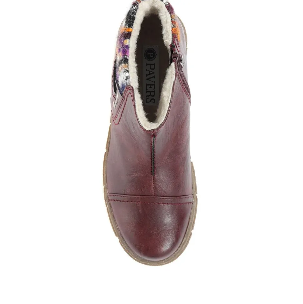 Knitted Cuff Ankle Boots - Burgundy