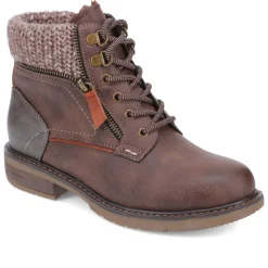 Knitted Cuff Ankle Boots - Chocolate
