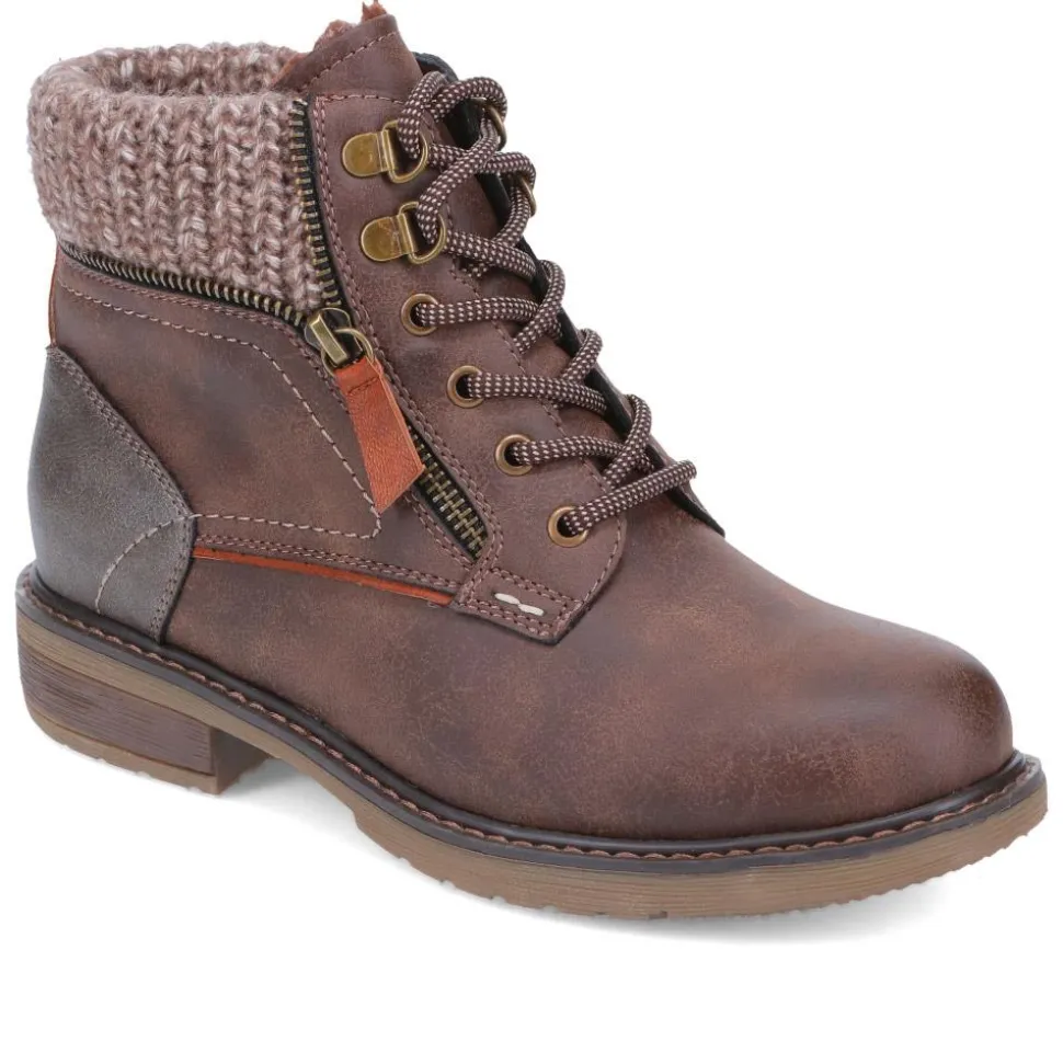 Knitted Cuff Ankle Boots - Chocolate