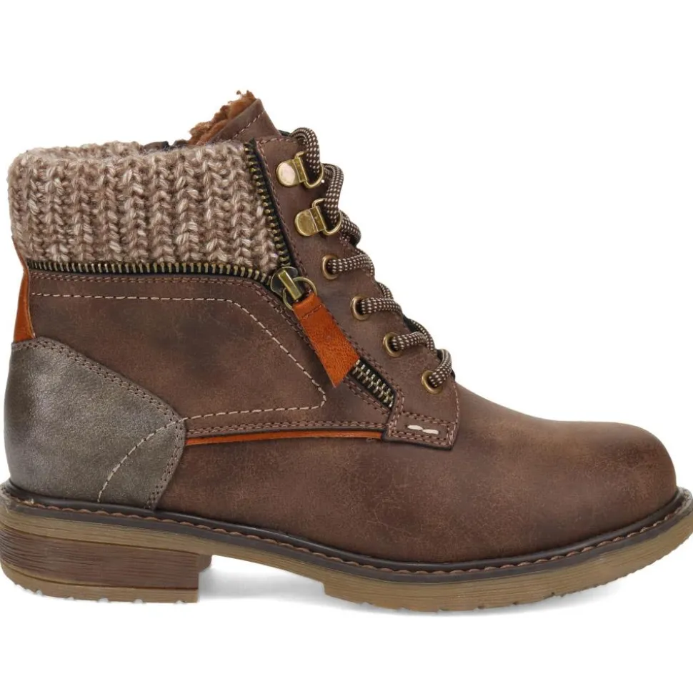 Knitted Cuff Ankle Boots - Chocolate