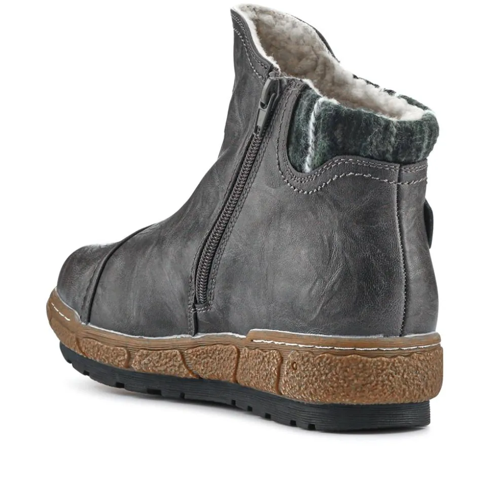 Knitted Cuff Ankle Boots - Grey