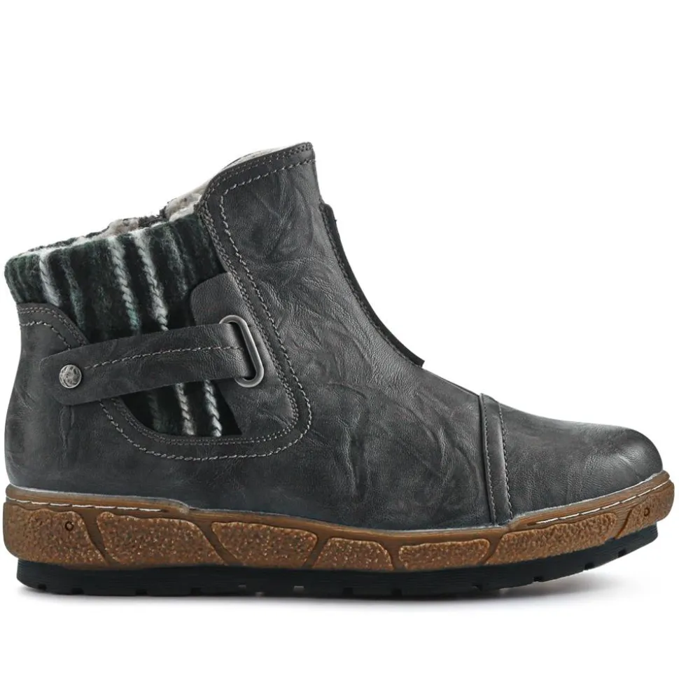Knitted Cuff Ankle Boots - Grey