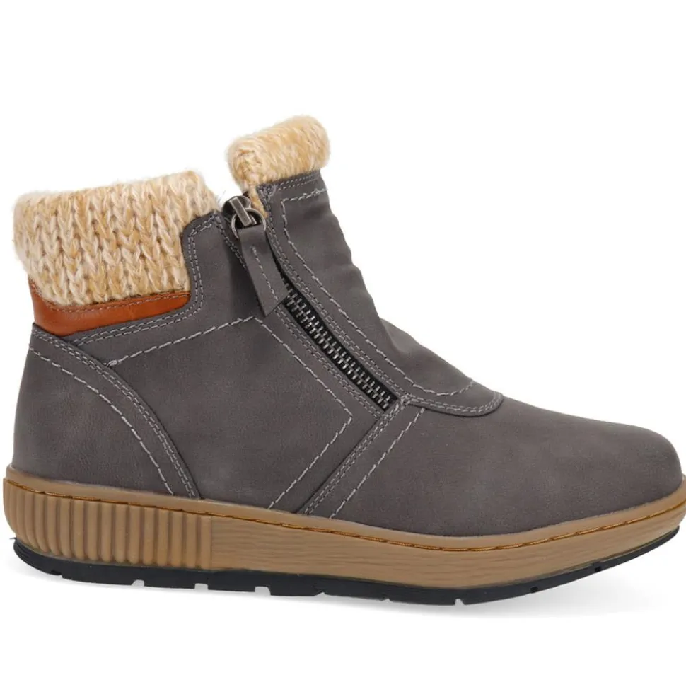 Knitted Cuff Ankle Boots - Grey