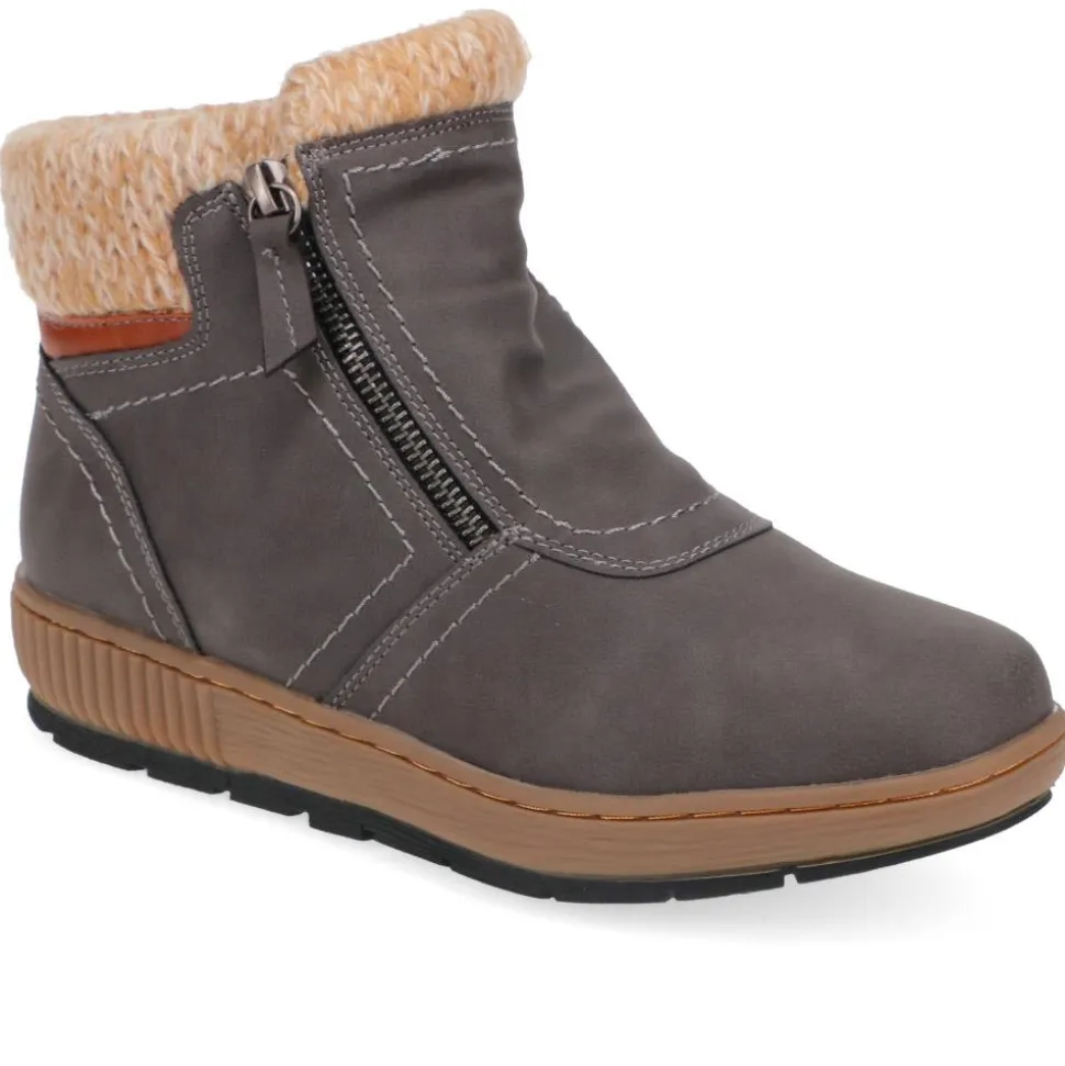 Knitted Cuff Ankle Boots - Grey