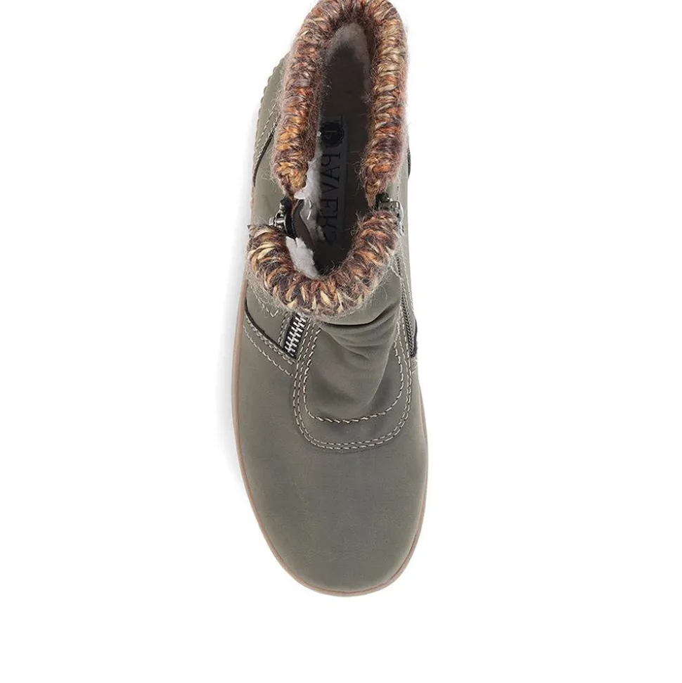 Knitted Cuff Ankle Boots - Khaki