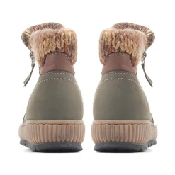 Knitted Cuff Ankle Boots - Khaki